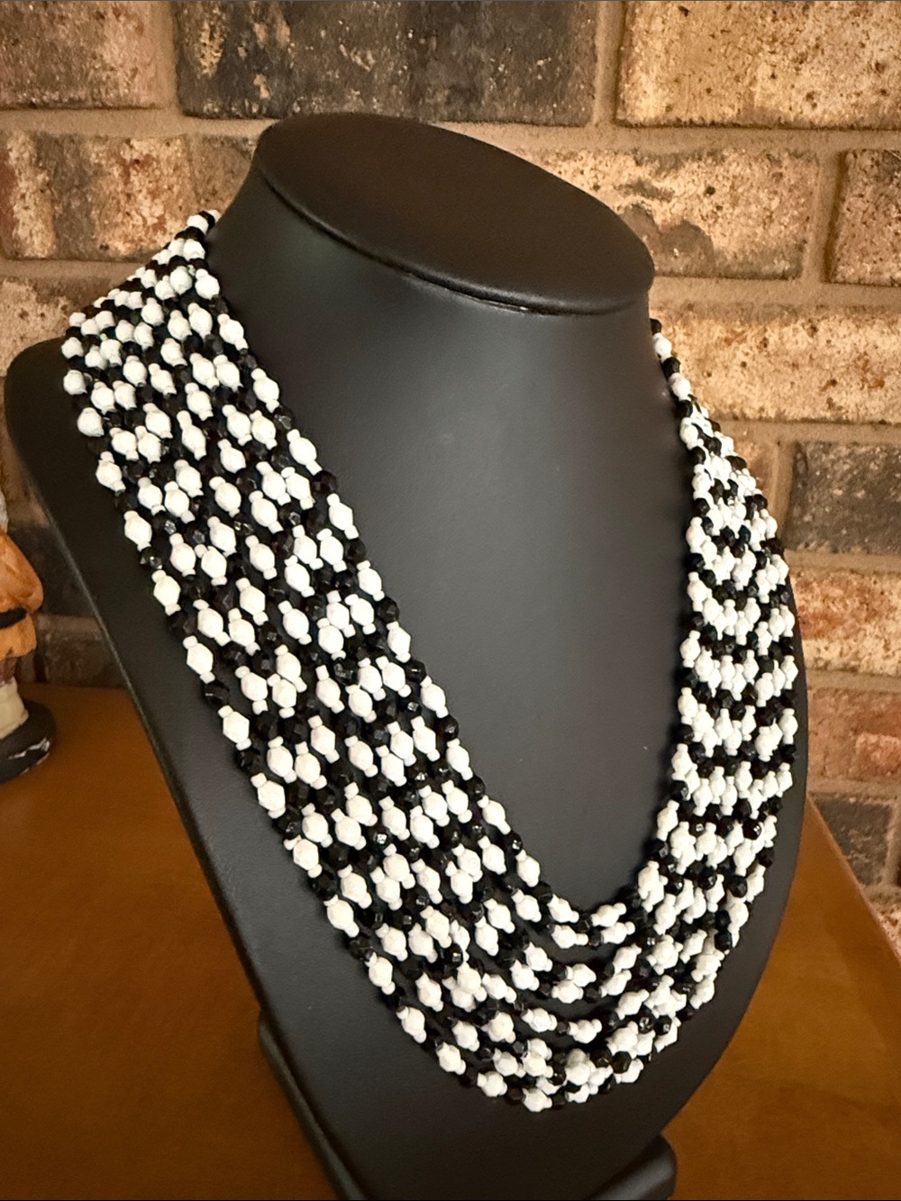 Vintage Black and White beaded 9 strand statement necklace - Picture 3 of 5